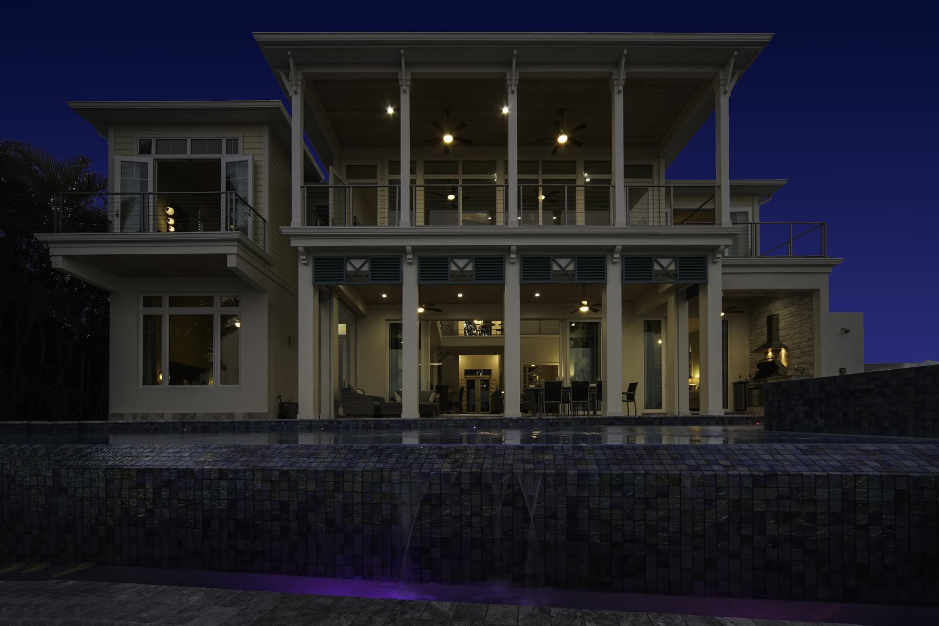 Villa Bequia – Night Back With Waterfall Dark